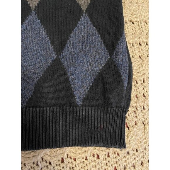Nautica Mens Argyle Sweater L Black Blue Gray 100% Cotton Classic Knit Long Slee - Picture 7 of 14